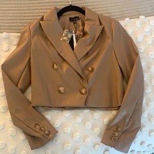 Cropped leather blazer